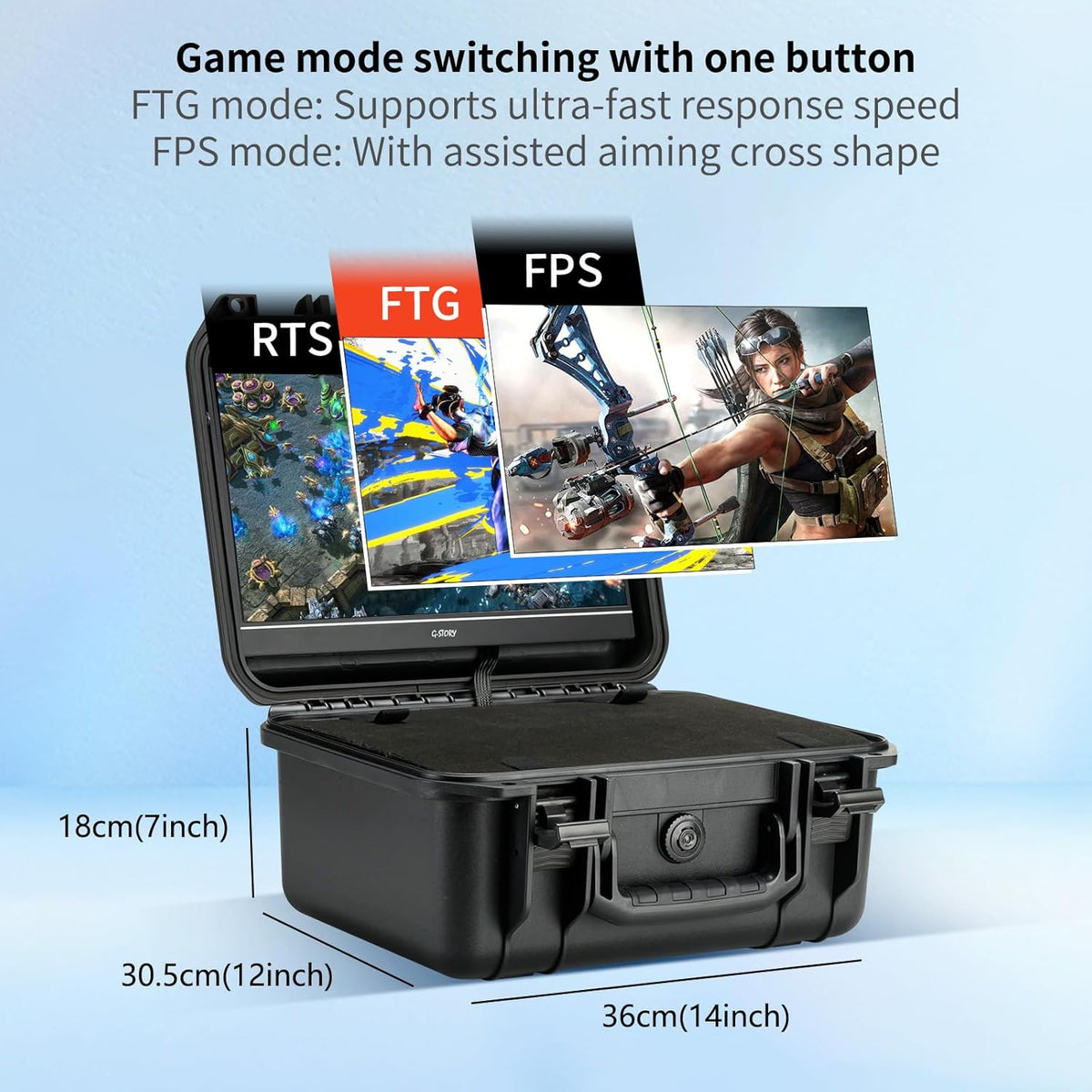 G-STORY Portable Monitor Case for Switch 2, 4K & 60Hz or 1080p and 120Hz, Portable Gaming Monitor, IPS Screen, HDMI, Shockproof, Travel Carrying Case, Play Mode, Travel Monitor (Not Included) - QUORE