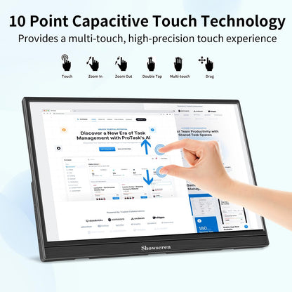 Portable Touch Screen Monitor 15.6" FHD 1920 x 1080p Display, 60Hz, 100% sRGB with Speaker, Integrated Stand, HDMI USB-C Expansion, Laptop Monitors for Switch - QUORE