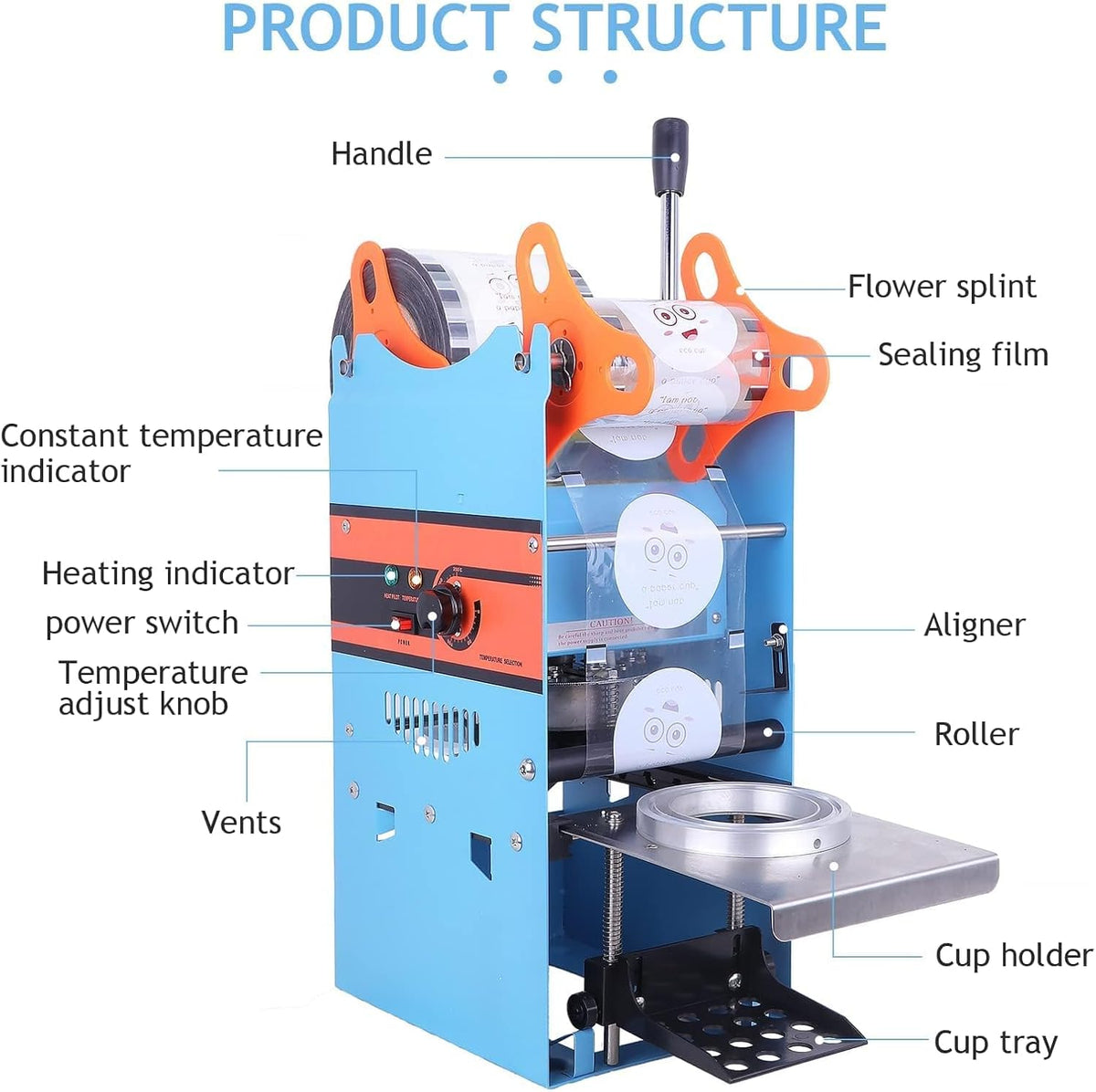 YJINGRUI Afdichtingsmachine Bubble Tea melkthee verzegelingsmachine beker verzegelingsmachine cup sealing machine voor 90/95 mm diameter beker 220V