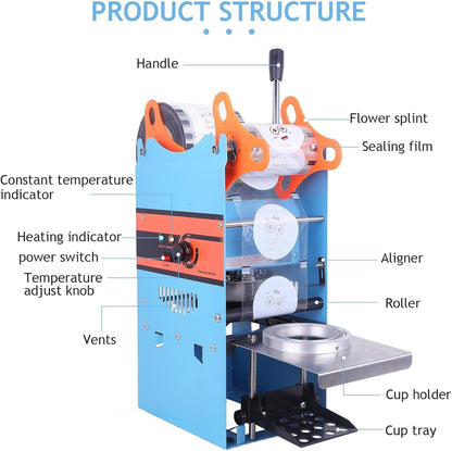 YJINGRUI Afdichtingsmachine Bubble Tea melkthee verzegelingsmachine beker verzegelingsmachine cup sealing machine voor 90/95 mm diameter beker 220V