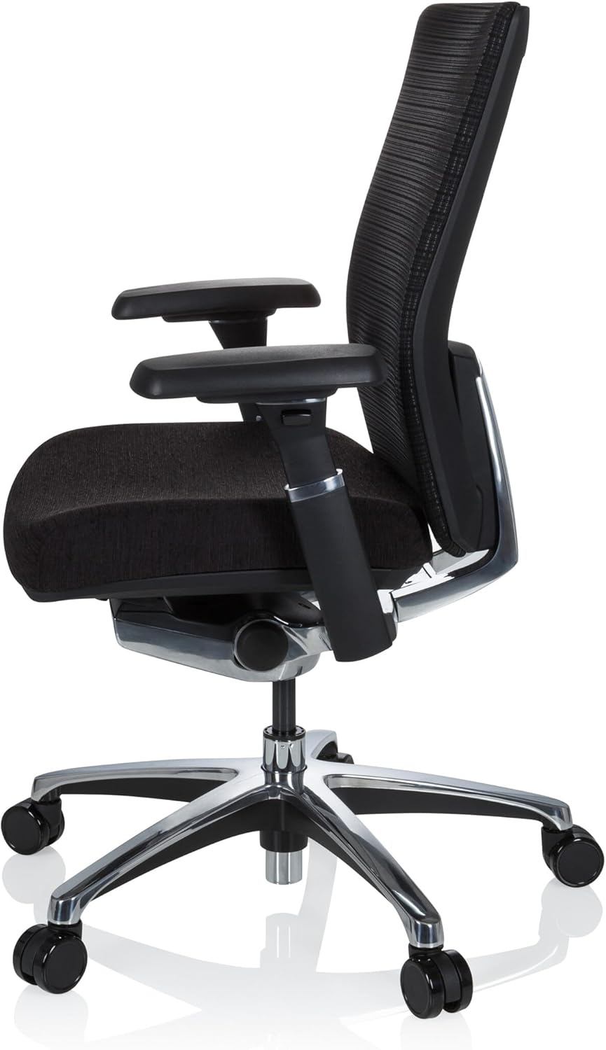 hjh OFFICE Nova Pro 657651 Professionele bureaustoel van stof, zwart, ergonomisch met netrug, zonder hoofdsteun