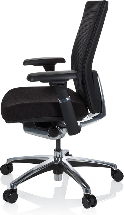 hjh OFFICE Nova Pro 657651 Professionele bureaustoel van stof, zwart, ergonomisch met netrug, zonder hoofdsteun
