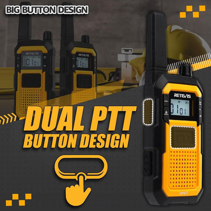 Retevis RB648 Zware Tweewegradio IP67 Waterdicht Stofdicht Robuuste Walkietalkies met Dual PTT VOX Oplaadbare Langeafstandsradio's voor Aannemers, Werklocaties en Buitengebruik (2-pack)