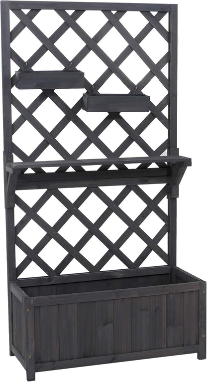 HWC-P68 Raised Flower Bed Planter / Flower Box Climbing Aid Shelf Hanging Boxes Wood MVG 135 x 70 x 30 cm Anthracite Grey - QUORE