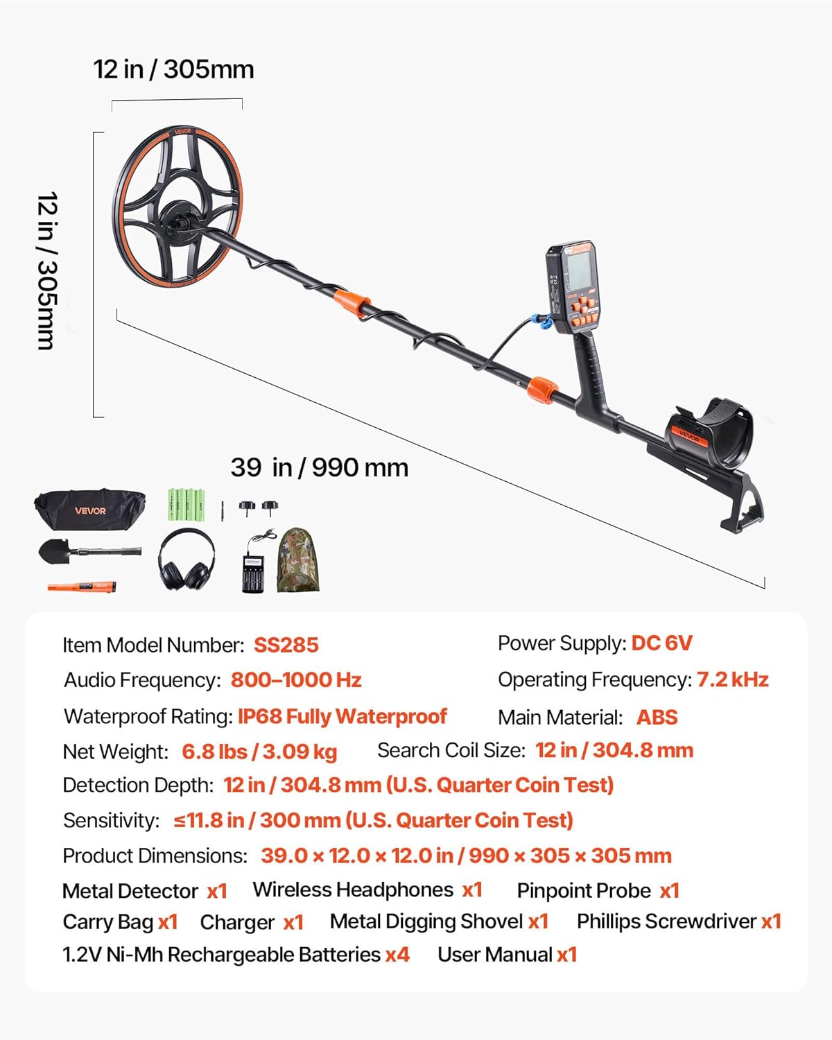 Metaaldetector Voor Volwassenen – Gouddetector, Goudzoeker, Metaalzoeker, Schatzoeker – IP68 Waterdicht, 12 Inch Zoekspoel
