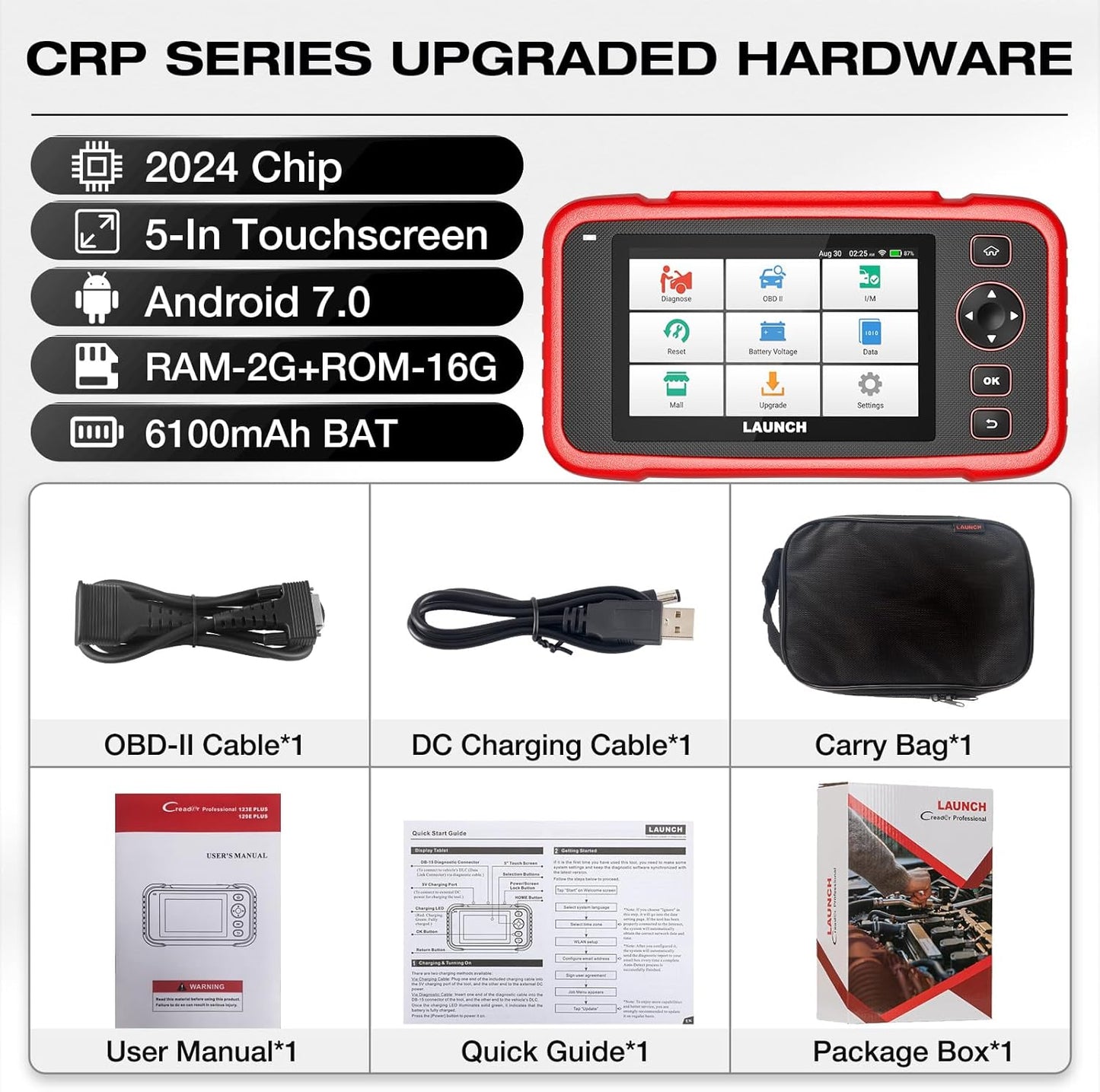 LAUNCH CRP129e Plus OBD2 Car Diagnostic Tool with All System, 12+Reset ABS/EPB/DPF/SAS/TPMS Reset/Battery Balance/Injector Coding/Oil/Throttle Valve, Lifetime Software Update