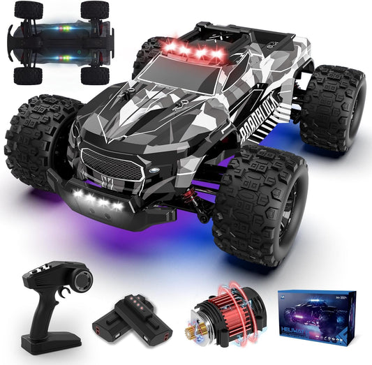 Op Afstand Bestuurde Auto, 1/14 RC Monstertruck Met 7 Kleuren Lichten, 40 km/u, 2,4 GHz, Offroad Met Twee Batterijen, 4WD Waterdichte RTR All Terrain Buggy Voor Kinderen
