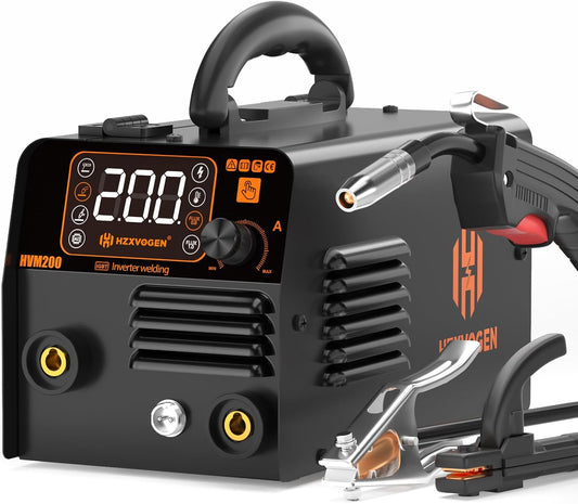 H HZXVOGEN MIG-lasbrander, 230V, 200A, drie-in-één functie, geschikt voor gasloos MIG-lassen, handmatig booglassen en TIG-lassen, LCD-display, invertertype, compact en lichtgewicht
