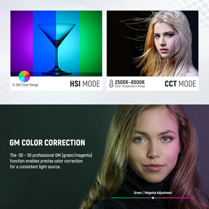 RGB LED-videolamp – Studiolamp – Videolicht – Videoverlichting – Livestreamlamp – 60 W, 22.000 Lux bij 0,5 m – 2500K-8500K, 18 Effecten