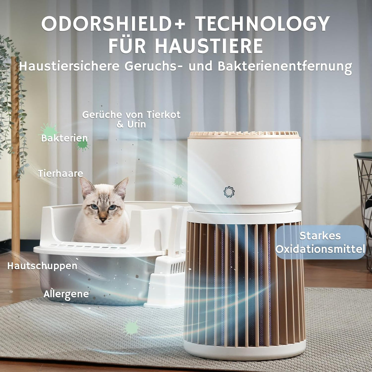 Airthereal Luchtreiniger voor dieren, grote ruimte 325 m², filter H13 paars, geurverwijderaar, haren, stof en rook, gespecialiseerde reiniger, sensor PM2.5, AGH400-PET