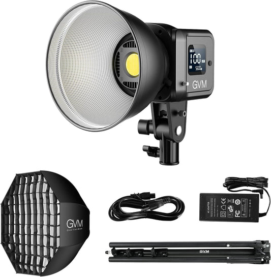 GVM 80W LED videolamp met softbox, app-bediening 2700K-7500K Bowens LED studiolicht continue verlichting, LED fotografie verlichting met 8 lichteffecten LED fotolamp voor studiovideo YouTube streaming