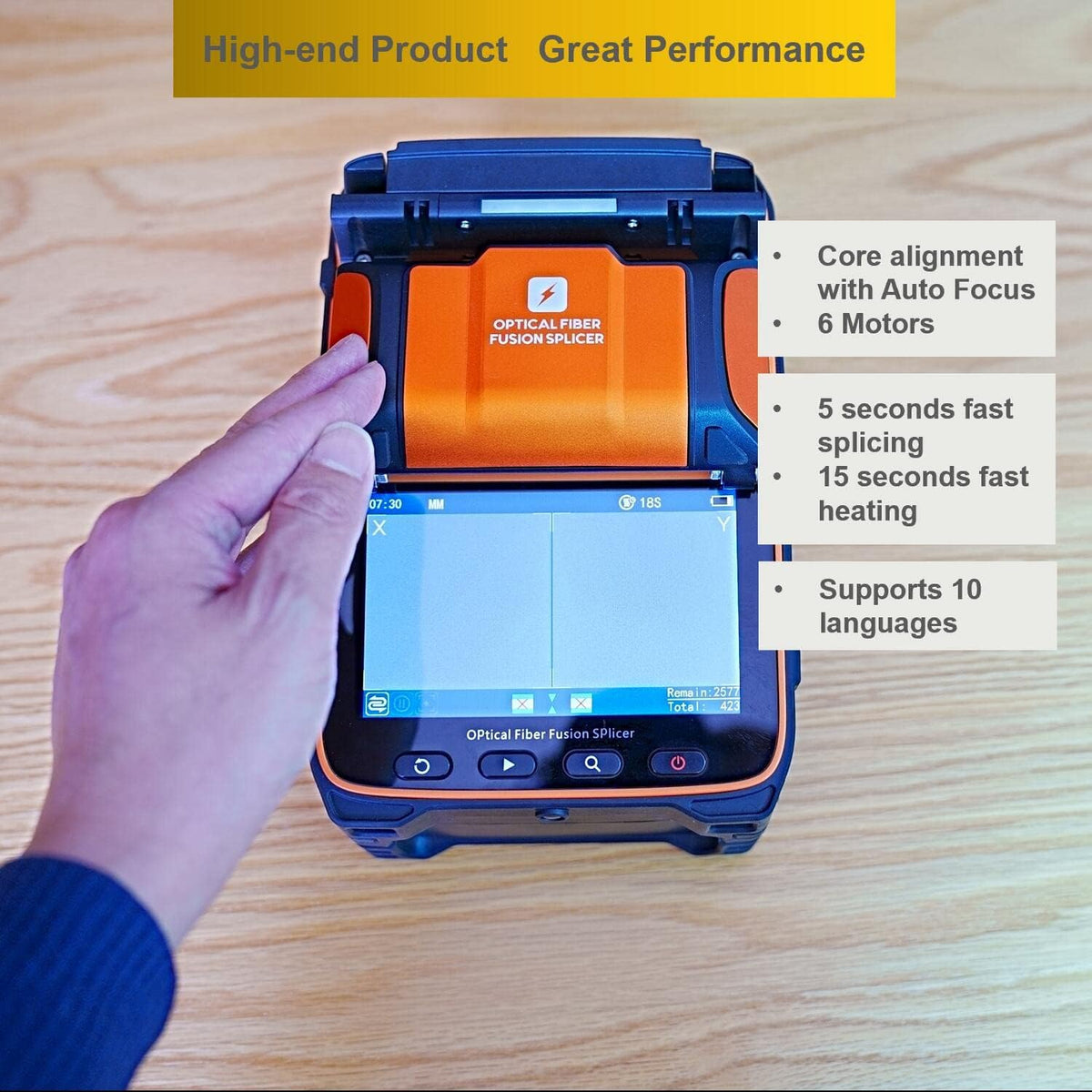 Fusion Splicer AI-9 Core Alignment 5 seconden splicing 15 seconden verwarming, automatisch fusie splicer glasvezel met instructievideo's voor FTTH en kabelsplitsingsprojecten