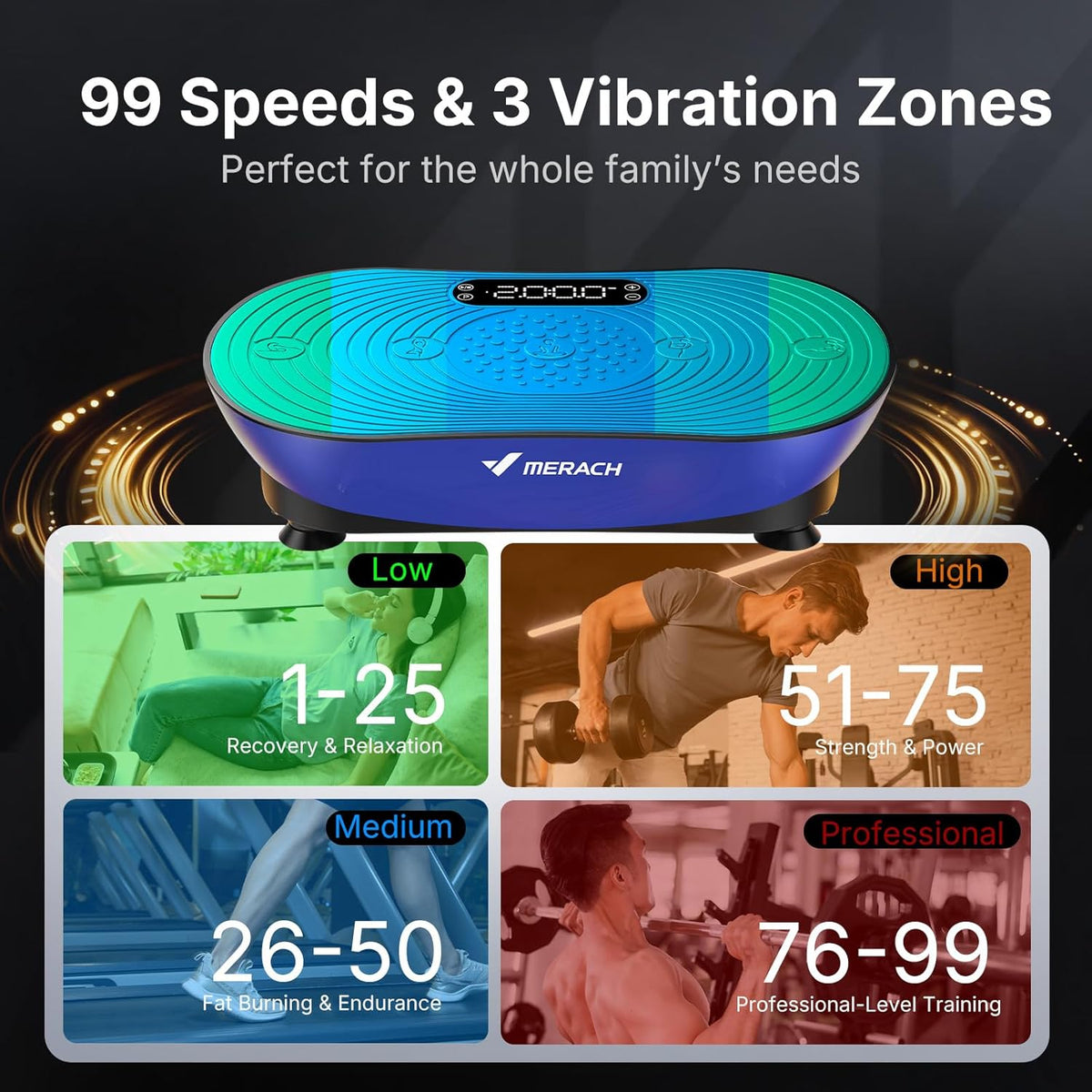 Trilplaat – Vibratieplaat – Fitnessplaat – Trainingsplatform – Spiertrainer – 99 Intensiteitsniveaus – Ingebouwde Bluetooth Speaker