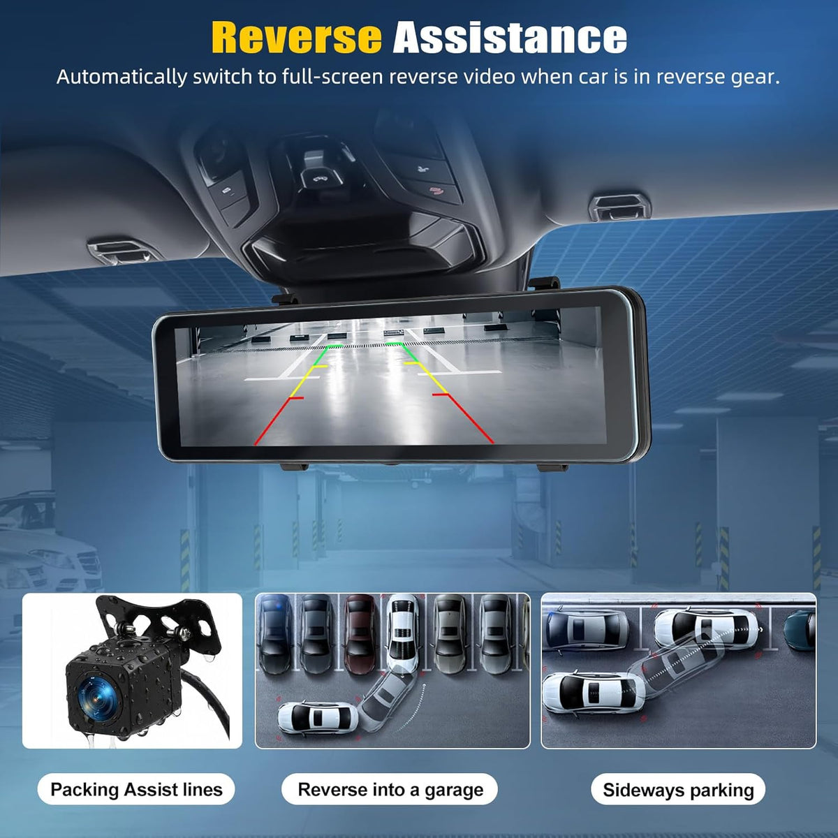 Spiegel Dashcam met Achteruitrijcamera – Dashcam, Autocamera, Spiegelcamera, Rijcamera – 10,88 Inch IPS-Touchscreen – 4K Voorcamera En 1080p Achtercamera