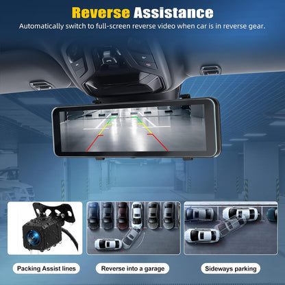 Spiegel Dashcam met Achteruitrijcamera – Dashcam, Autocamera, Spiegelcamera, Rijcamera – 10,88 Inch IPS-Touchscreen – 4K Voorcamera En 1080p Achtercamera