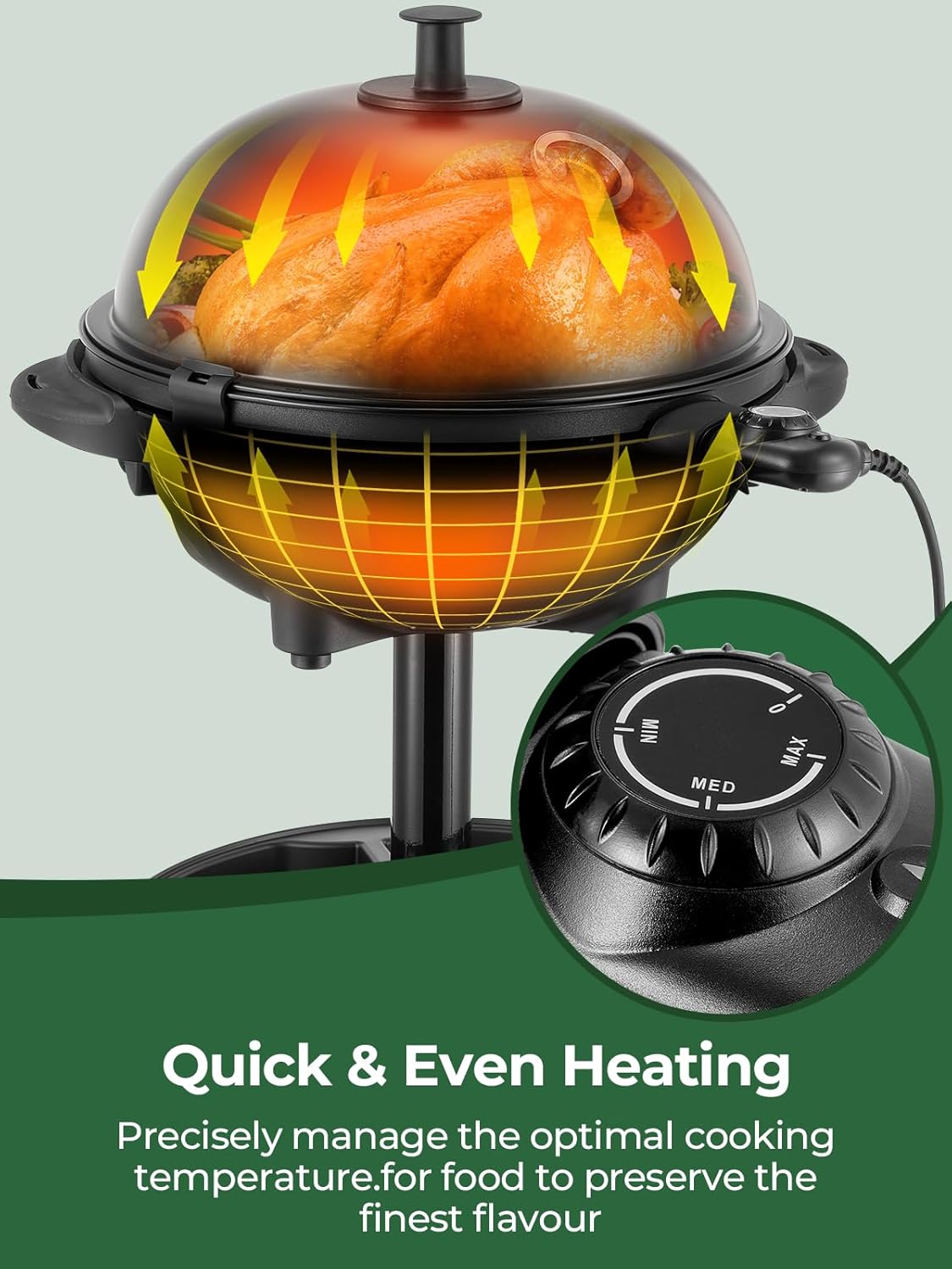 FOHERE Elektrische barbecue, 2-in-1, 2400 W, tafelgrill en voeteneinde, geïntegreerde thermometer, antiaanbaklaag Ø 41 cm, vetschaal, zwart