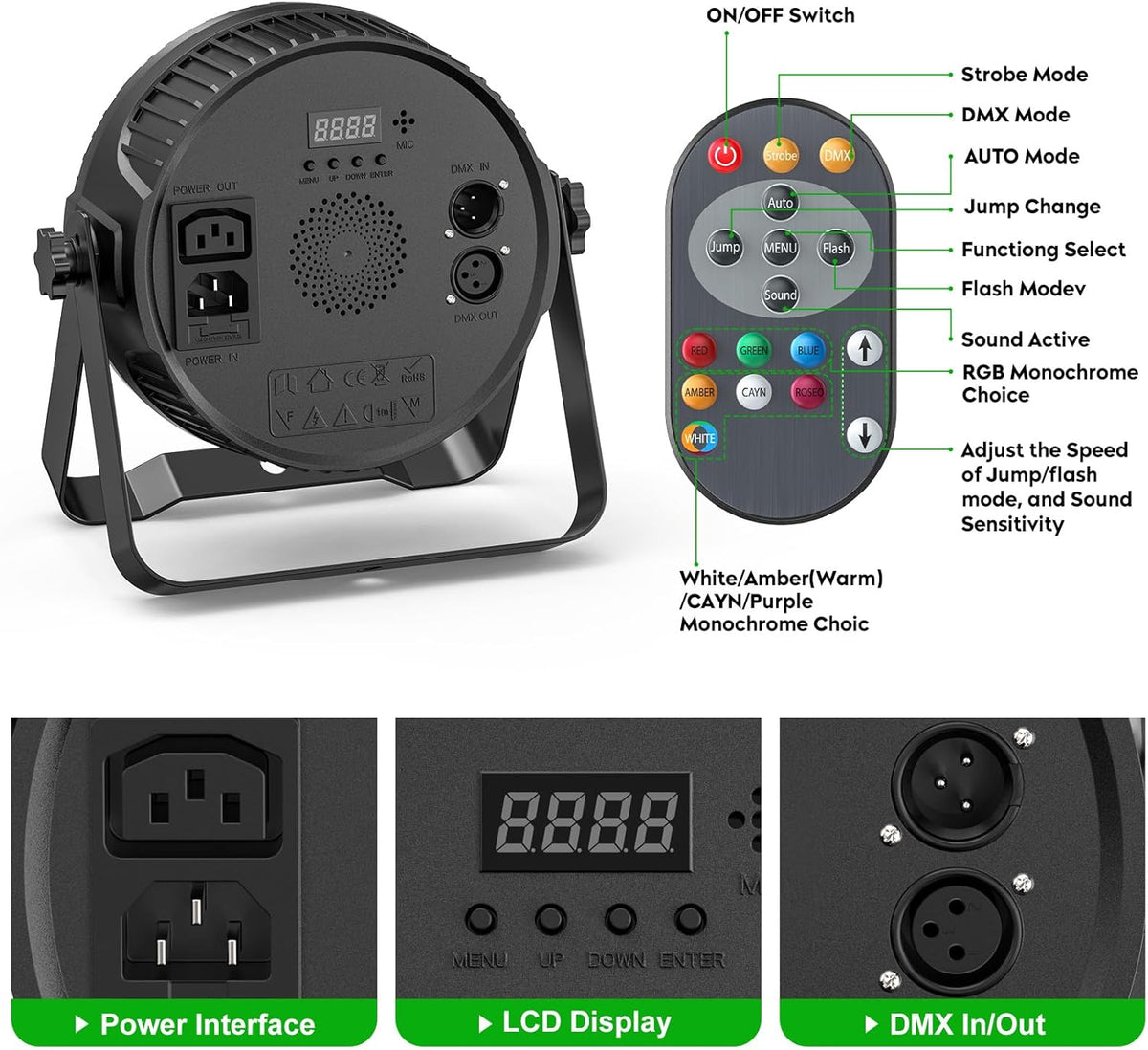 4pcs 14 * 6W RGBW LED Par Floodlight with Light Stand, DMX512 disco light stage light with remote control party light floodlight lighting Par LED light for stage DJ KTTV show bar Halloween - QUORE