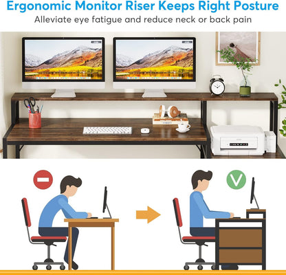 Tribesigns Desk with drawers, ergonomic computer table, 160 x 50 x 90 cm, monitor stand and printer space
