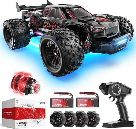 DEERC 1:14 Brushless RC Car for Adults, 46+ mph Off-Road, 2 x 3S Lipo, 4WD Waterproof, 7 Light Modes, High Speed Remote Controlled Car, All-Terrain Truggy for Snow, Sand and Mud - QUORE