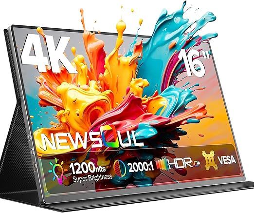 Portable Monitor – Draagbaar Scherm – Extra Beeldscherm – Mobiel Display – 16 Inch 4K UHD – 1200 Nits Helderheid – 100% sRGB Kleurweergave - QUORE