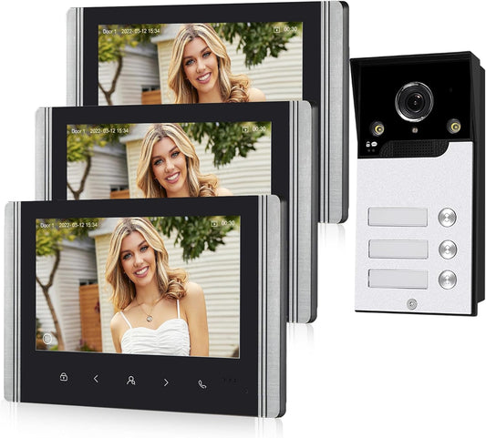 WLAN draadloze video-deurintercom, 1080P buitencamera, 7 inch touchscreen draadloze monitor, PIR bewegingsdetectie, nachtzicht, Tuya APP-bediening (voor 3 gezinnen)