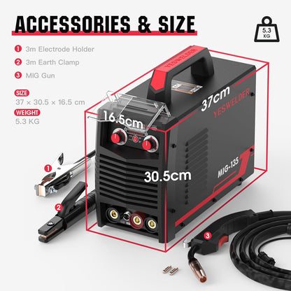 YESWELDER 135Amp MIG Lasser Gasloze 230V Flux Kern Lasapparaat Flux MIG/Lift TIG/Stick 3-in-1 Lasmachine IGBT Inverter Lasser