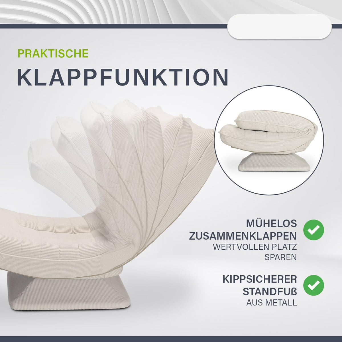 Relaxstoel – Fauteuil – Lounge Stoel – Zitzak – Leunstoel – Beige – Ergonomisch Design – 360° Draaibaar & Inklapbaar