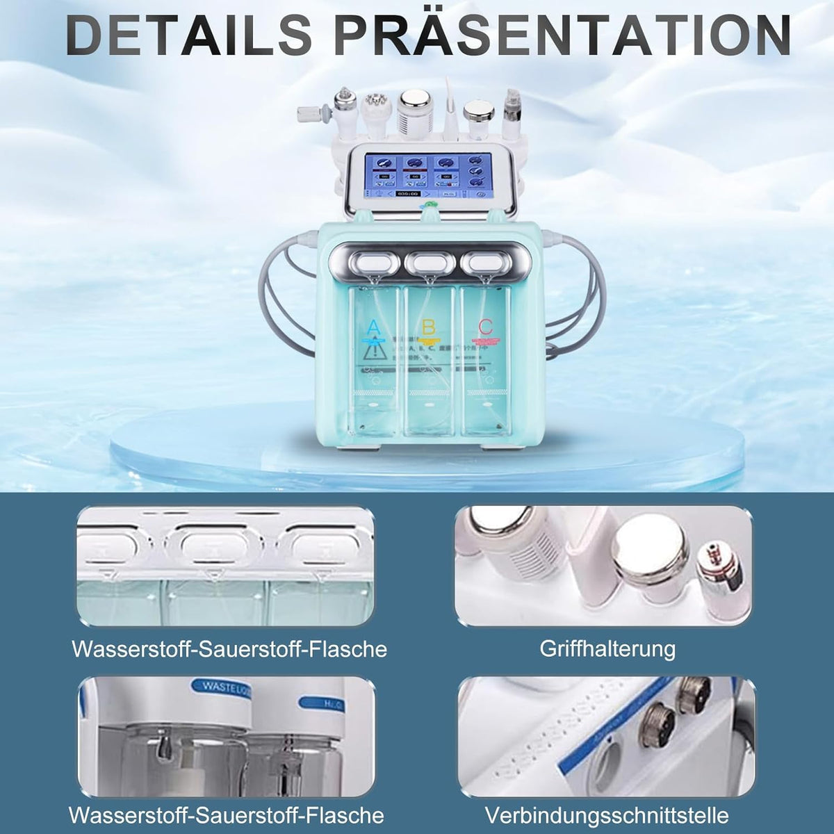 Hydrogen Oxygen Beauty Machine – Professioneel Gezichtsverzorgingsapparaat – Huidverzorgingsapparaat – Schoonheidsapparaat – Beauty Spa Apparaat – 7-in-1 met 6 functiekoppen – Waterstof- en zuurstoftechnologie