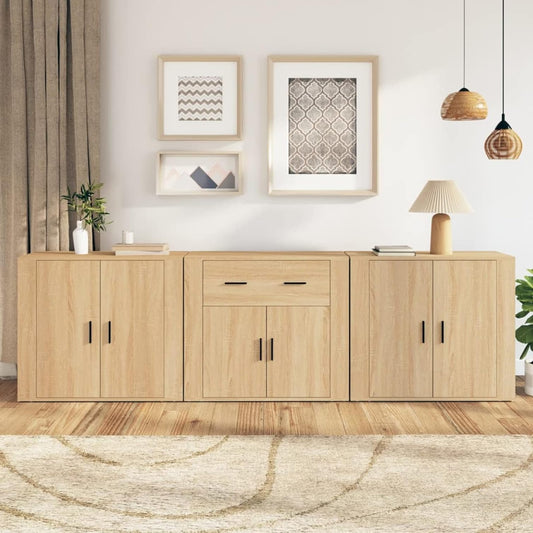 Sideboards 3 STK. Sonoma-eiken houten opbergkast kast woonkamer dressoir kast kast - QUORE