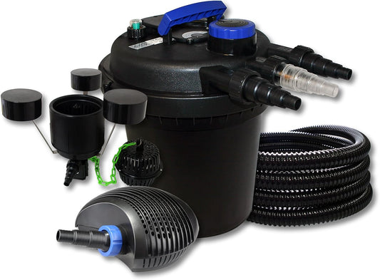 SunSun vijverfilterset voor 10.000 l met UVC 11 W, ECO-pomp 40 W, slang 25 m en skimmer CSP-250