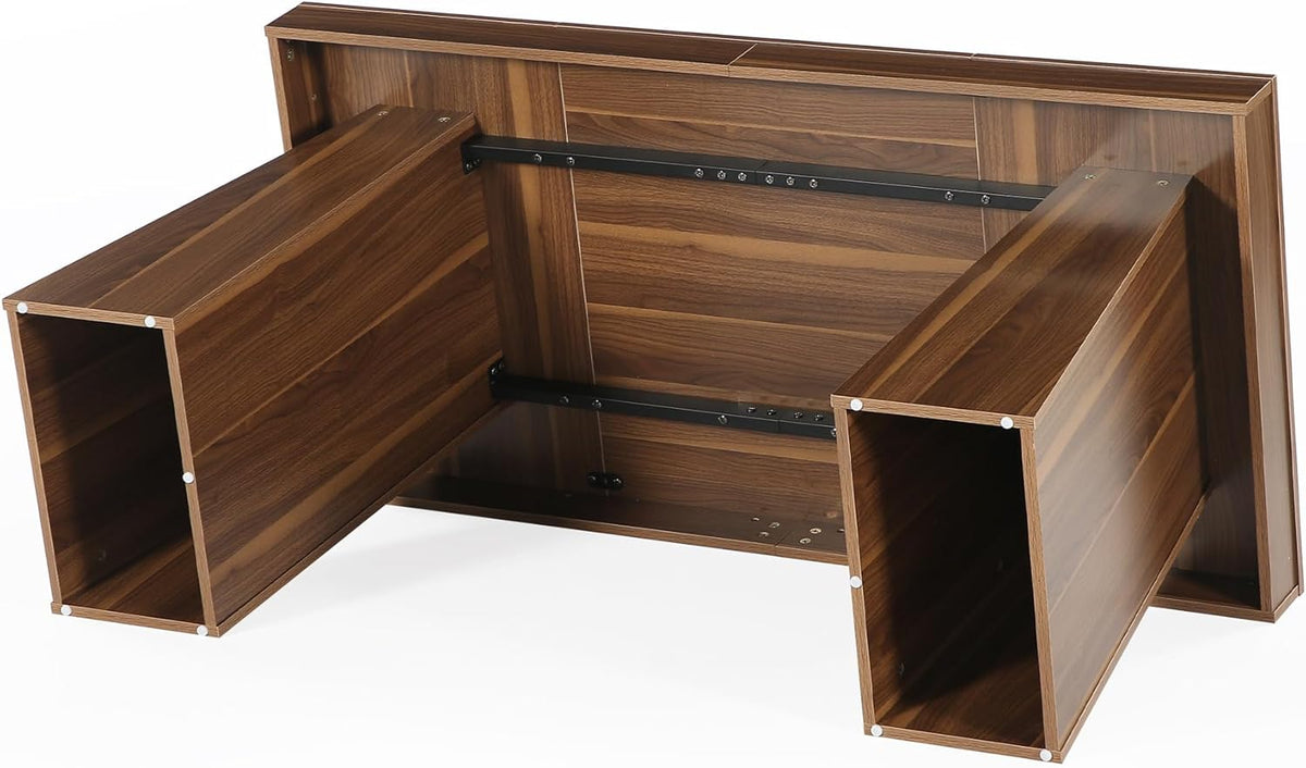 Tribesigns 55 inch Executive Desk, Mid-Century Modern Home Office Desk with Double Trapezoid Base, Wooden Computer Desk Business Workstation Desk Small Conference Table, Brown