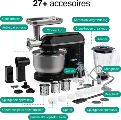 Keukenmachine – Food Processor – Keukenmixer – Blender – Mixer – 2000W Motor – 6,2L RVS Mengkom