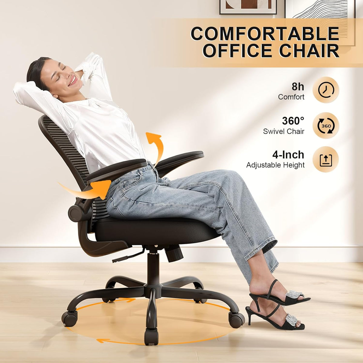 Ergonomische Bureaustoel – Bureaustoel Met Hoge Rugleuning – Mesh Bureaustoel – Thuiswerkstoel – Comfortabele Stoel – Verstelbare Zithoogte – Ademend Mesh Materiaal – 90° Opklapbare Armleuningen