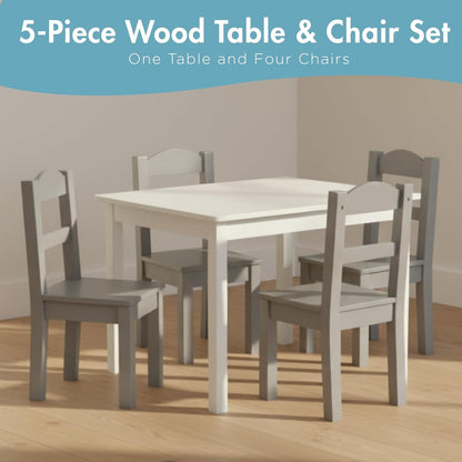 Humble Crew Kindertafel en -stoelen, ontworpen hout, wit/grijs, 66,04 x 55,88 x 48,26 cm