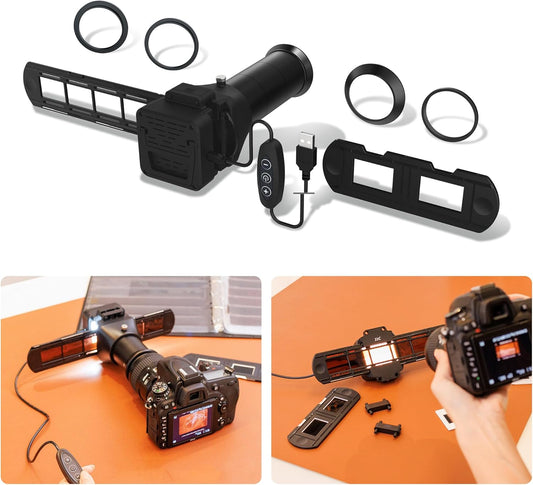 JJC ES-2 filmdigitaliseringsadapter met 6500K USB LED-verlichtingsset, scanner voor het kopiëren van negatieve films converteert 35 mm-negatieven naar digitale JPEG