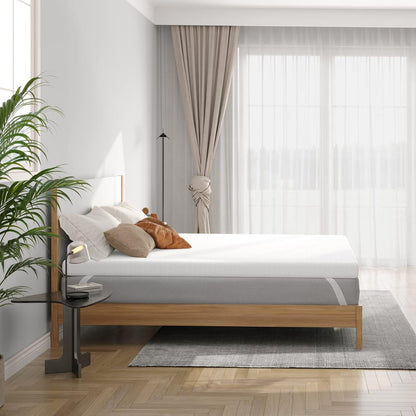 Vesgantti 4 inch traagschuim matrastopper dubbel, gel en bamboe houtskool doordrenkte bedtopper voor koelslaap en drukverlichting, met wasbare hoes - 135 x 190 x 10 cm