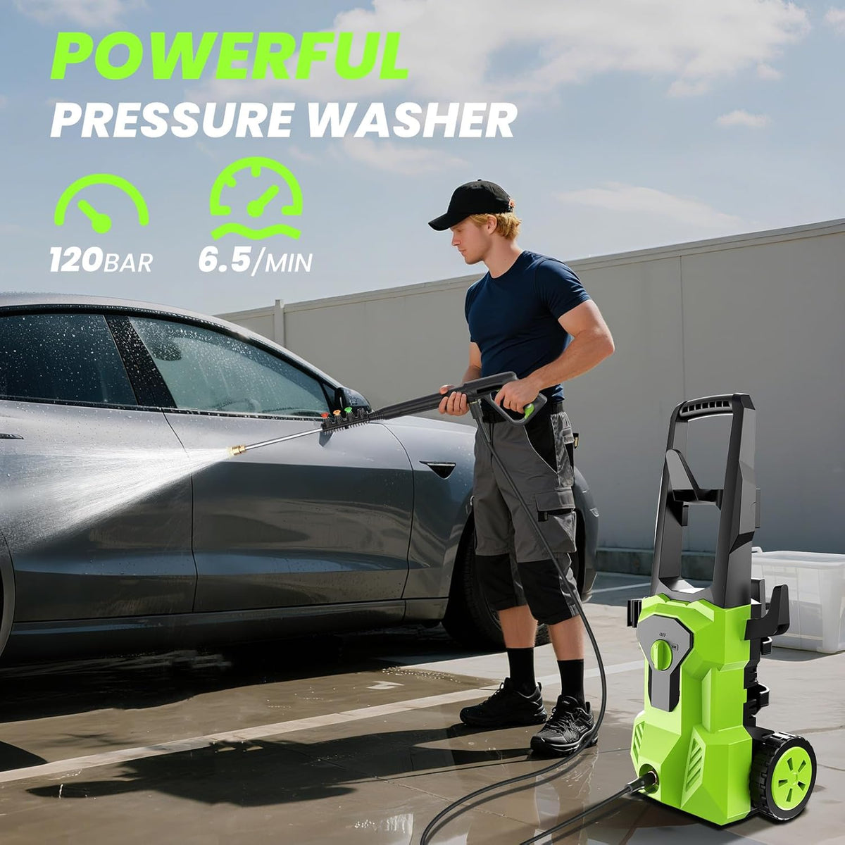 Hogedrukreiniger – Drukreiniger – Elektrische Reinigingsspuit – Waterpistool – Terrasreiniger – Borstelloze Motor 2000W – 135 Bar Met 4 Sproeiers & Schuimspuitpistool