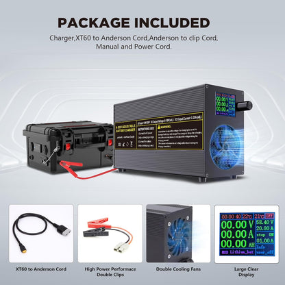 Acculader – Oplader – Druppellader – Onderhoudslader – Batterijlader – Instelbaar 0-100V 0-20A – Intelligenten Kleurendisplay