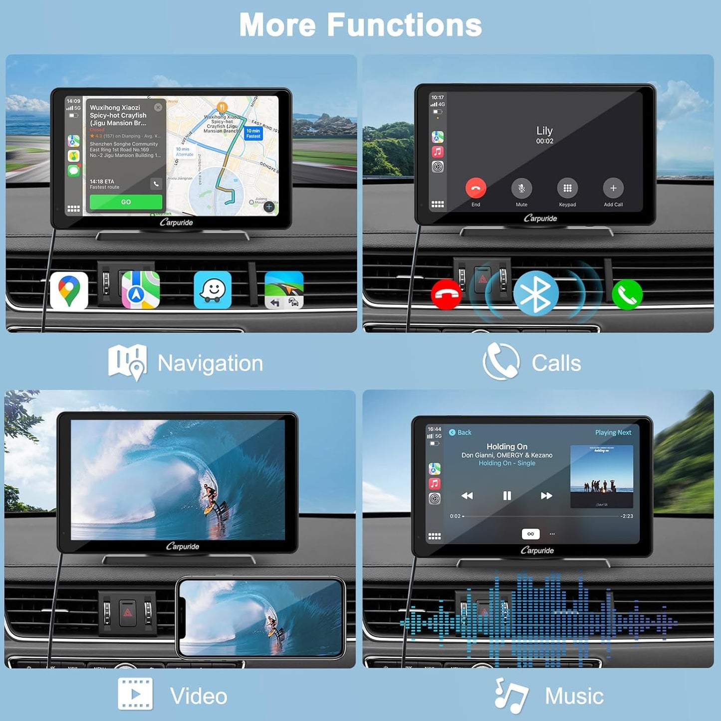 Carpuride C3 Draadloze Carplay & Android autoradio, draagbaar, 7 inch HD touchscreen, stereo ontvanger met AirPlay Link spiegels, bluetooth, navigatie, Siri, FM/AUX.