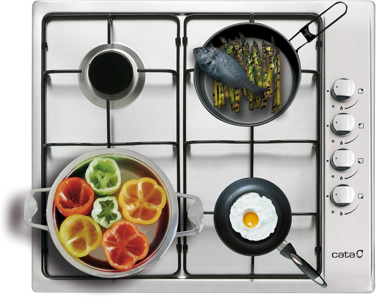 Gasfornuis – Gaskookplaat – Kookplaat – Gaspitten – Kooksysteem – 4 Geëmailleerde Branders – Elektronische Ontsteking – Veiligheidskleppen – 58 cm Breed – 8 kW Vermogen