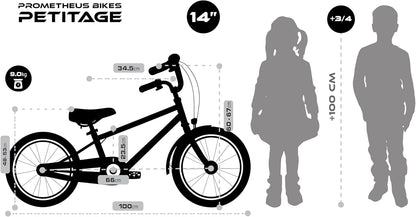 PROMETHEUS BICYCLES Retro Kinderfiets 14 inch vanaf 4 jaar - Kinderfiets voor meisjes en jongens, fiets voor kinderen PETITAGE in zwart