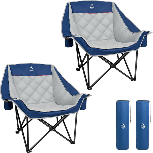 Extra grote XL campingstoel voor volwassenen, zwaar belastbaar, 204 kg ondersteuning, gewatteerde opvouwbare gazonstoelen met zijvak, bekerhouder, koeltas voor buitensporten, tuin, strand