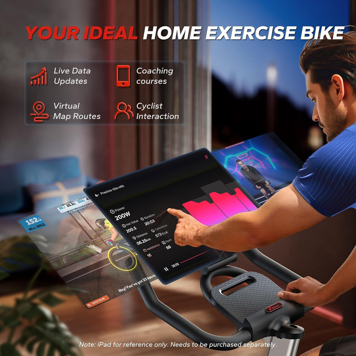 MERACH Hometrainer, fiets met magnetische weerstand, stille remvoering/hometrainer, fiets met verbeterd comfortabel zitkussen, indoor cycling bike met tablethouder, eigen app, tot 136 kg