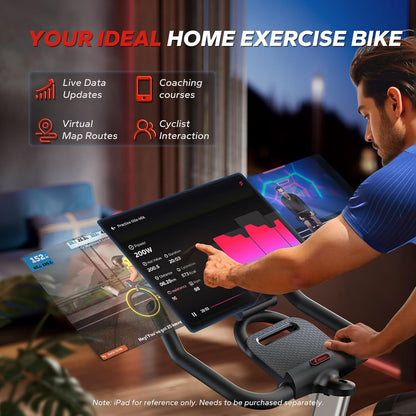 MERACH Hometrainer, fiets met magnetische weerstand, stille remvoering/hometrainer, fiets met verbeterd comfortabel zitkussen, indoor cycling bike met tablethouder, eigen app, tot 136 kg