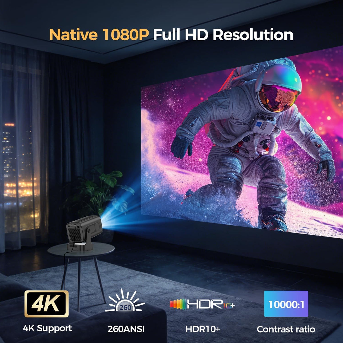 Magcubic Mini Projector 4K met Native 1080P, Draagbare Projector met Android, Autofocus & Keystone-correctie, WiFi 6 & Bluetooth 5.4, 5W Luidspreker, 180° Rotatie, Projector voor Slaapkamer HY310