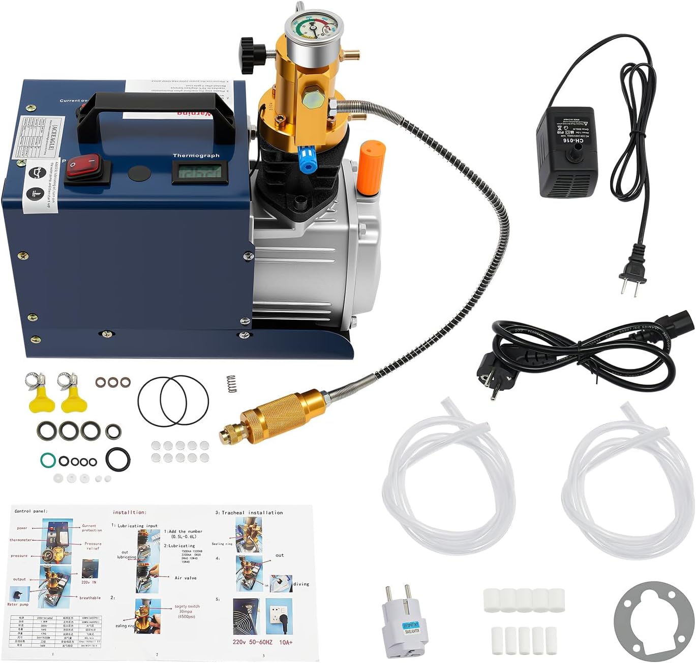 PCP Compressor Automatische luchtcompressorpomp, hogedruk luchtcompressor, cilinderinhoud 80 l/min, hogedrukluchtpomp, 30 MPA, hogedruk PCP-inflator