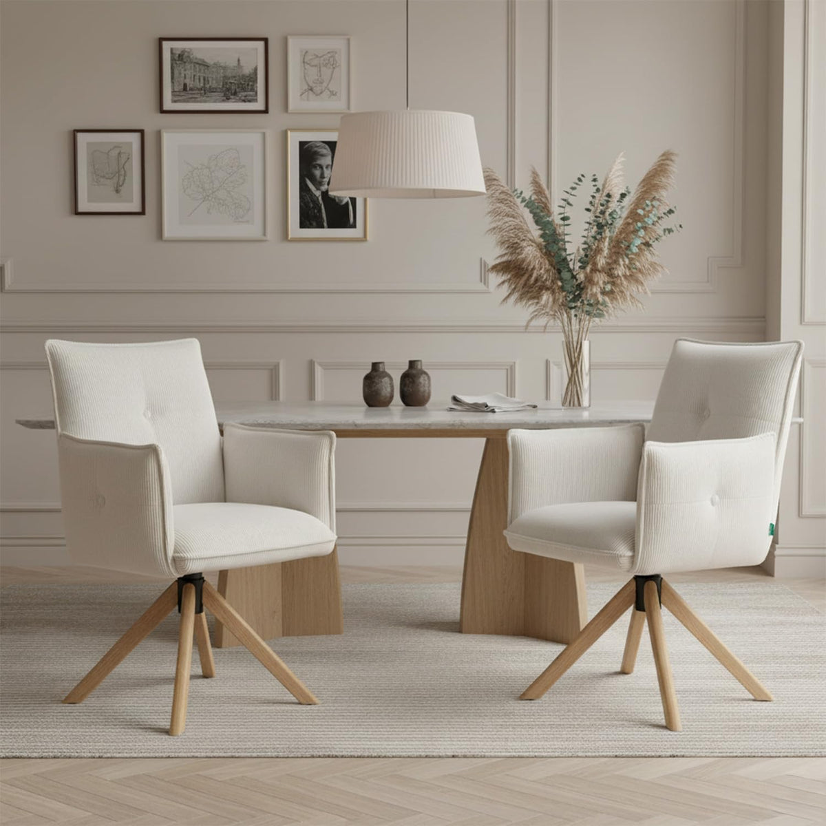 Draaibare Eettafelstoel – Eetkamerstoel – Stoel – Zithoekstoel – Draaistoel – Crèmekleurig – 360° Draaibaar Frame – Geolied Eikenhout
