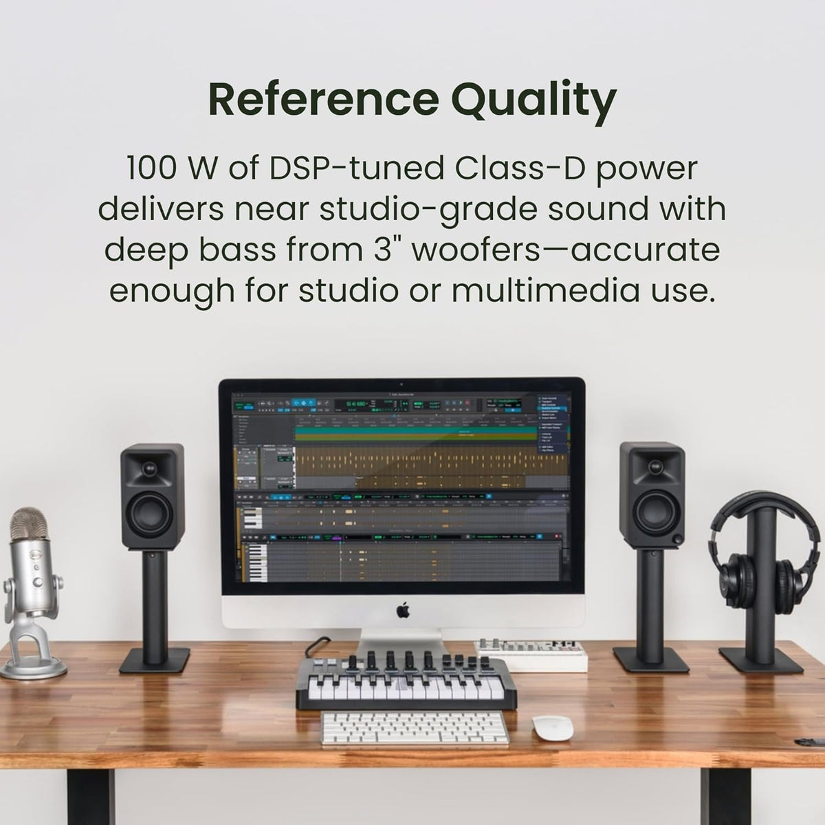 Kanto ORA 100W Powered Bi-amp Reference Desktop Computer Speakers w/Bluetooth 5.0 & USB-C | 100 Hz Crossover | Reference Quality Sound | Pair | Black
