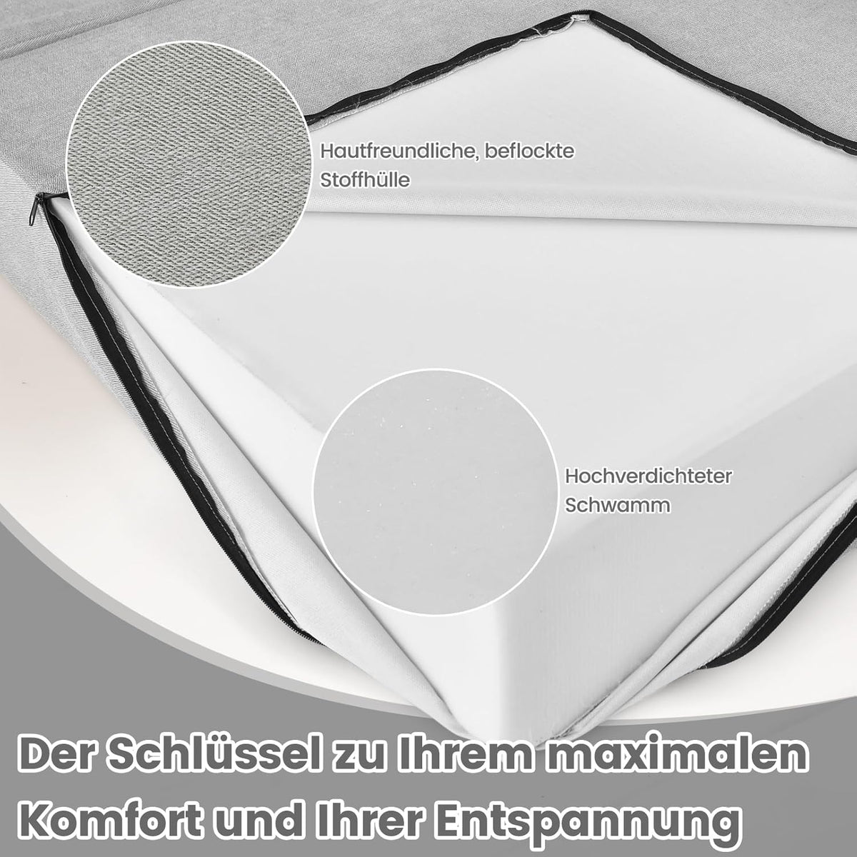 FANTASK 3-in-1 inklapbare slaapbank, klapmatras, schuimrubber, extra dik (15 cm), bankbed, vloermat, vouwmatras, gastenmatras met afneembare en wasbare overtrek, 190 x 71 x 15 cm, grijs