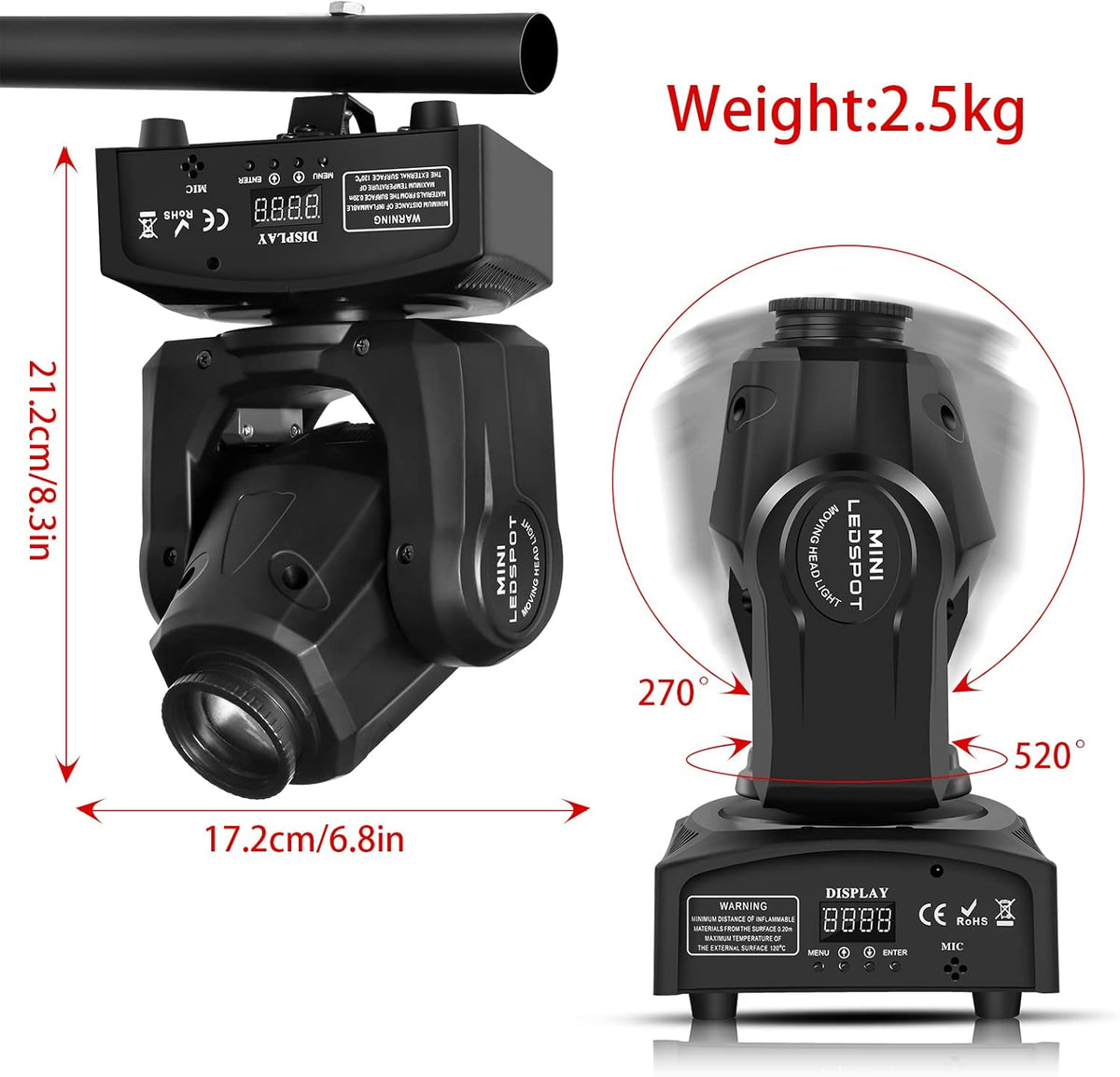 Lyre LED 50W Movable Head with Remote Control, DMX 512, Discovery Light, DJ, Light, 8 Gobos, 8 Colours, Sono/Car/Master Slave/Strobe for DJ, Evening, Party, KTV Bar, Club - QUORE